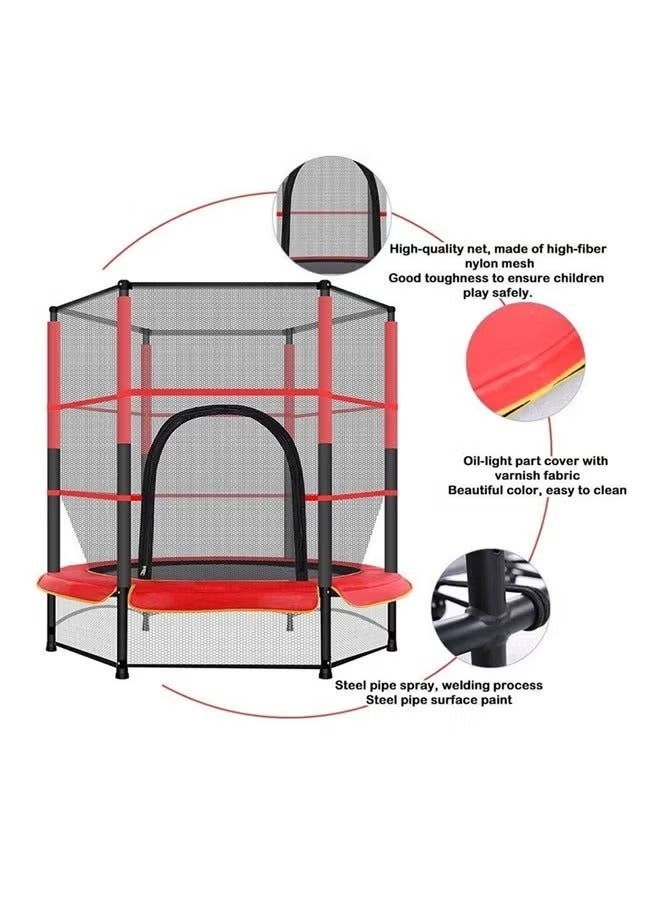 GOOTOY Round Trampoline Heavy-Duty Indoor Or Outdoor Bounce Trampolines With Safety Net For Safe And Secure Fun Time 5.5ft 140x140x130cm Color Black/Red - Image 2